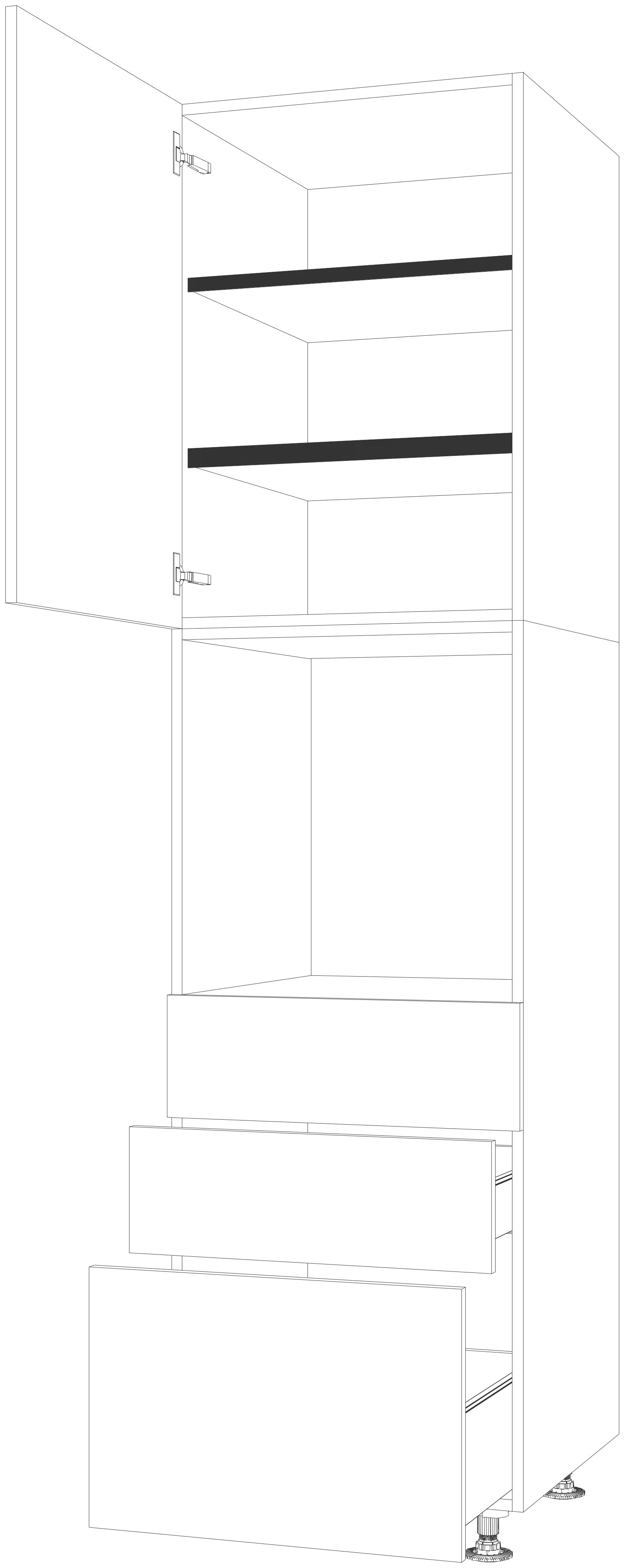 Dibujo técnico — Mueble Columna 220 Horno 2 Cajones 1 Cacerolero 1 Puerta