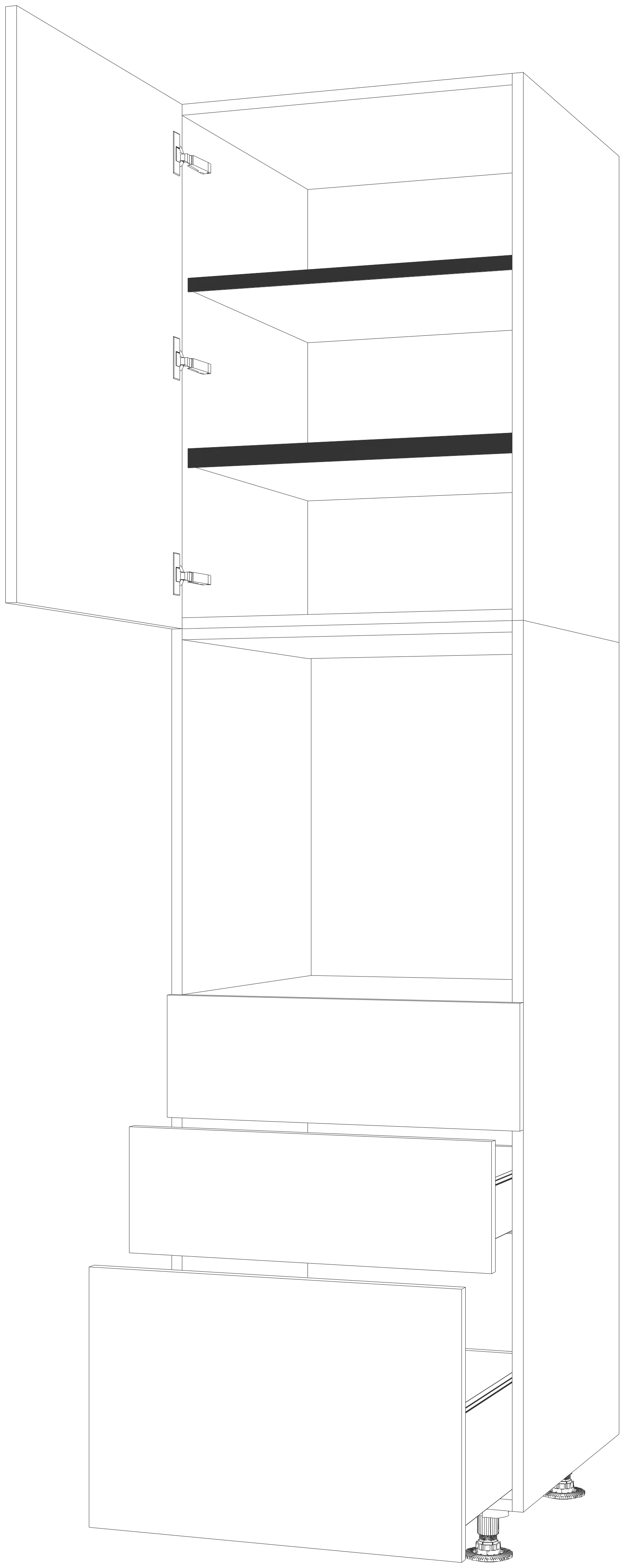 Dibujo técnico — Mueble Columna 230 Horno 2 Cajones 1 Cacerolero 1 Puerta